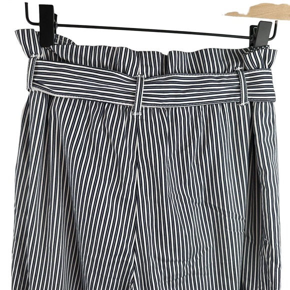 H&M Sz 6 Navy and White Striped Wide Straight Leg Trousers With Paperbag Waist - Picture 6 of 9